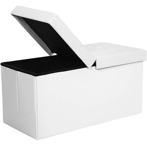 SONGMICS Úložný sedací box čalouněný skládací 76x38 cm bílý dělené víko